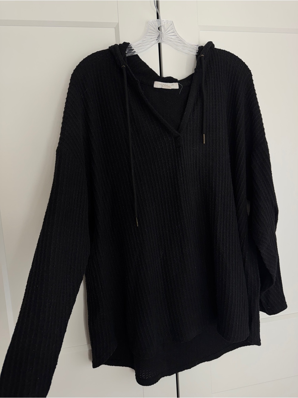 Chic Soul Black Hooded Rib-Knit Women's Sweater Hoodie 1x